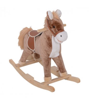 HOMCOM Kids Rocking Horse Wooden Plush Age 3 Children Ride On Toy Rocker Baby