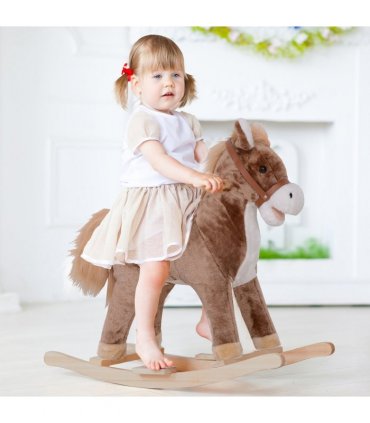 HOMCOM Kids Rocking Horse Wooden Plush Age 3 Children Ride On Toy Rocker Baby
