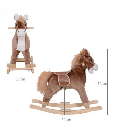 HOMCOM Kids Rocking Horse Wooden Plush Age 3 Children Ride On Toy Rocker Baby
