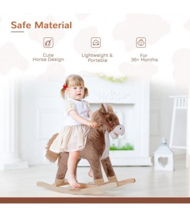 HOMCOM Kids Rocking Horse Wooden Plush Age 3 Children Ride On Toy Rocker Baby