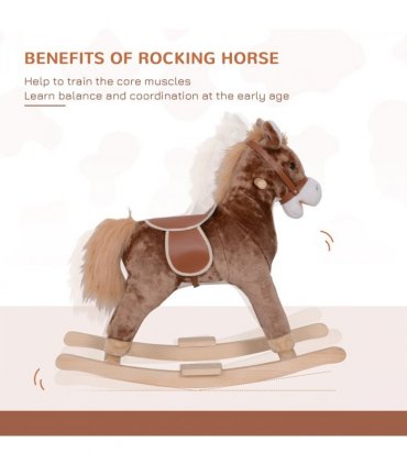 HOMCOM Kids Rocking Horse Wooden Plush Age 3 Children Ride On Toy Rocker Baby