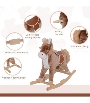 HOMCOM Kids Rocking Horse Wooden Plush Age 3 Children Ride On Toy Rocker Baby