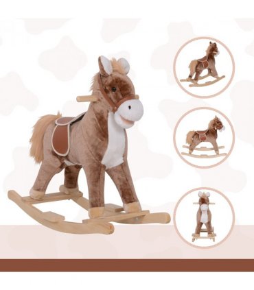 HOMCOM Kids Rocking Horse Wooden Plush Age 3 Children Ride On Toy Rocker Baby