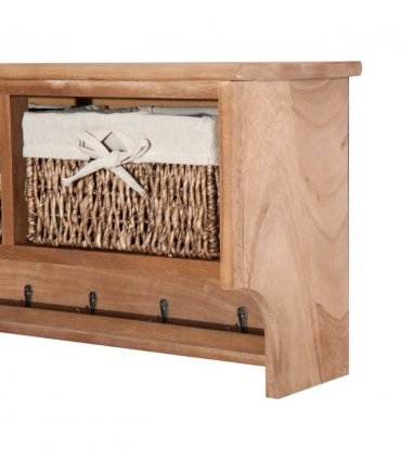 HOMCOM Entryway Coat Rack Wall Mounted Shelf Hooks 2 Baskets Brown