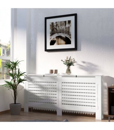 HOMCOM Modern Radiator Cover Cabinet Slatted Design MDF White Medium