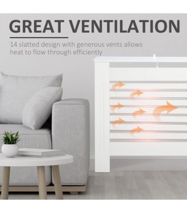 HOMCOM Modern Radiator Cover Cabinet Slatted Design MDF White Medium