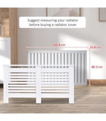HOMCOM Modern Radiator Cover Cabinet Slatted Design MDF White Medium