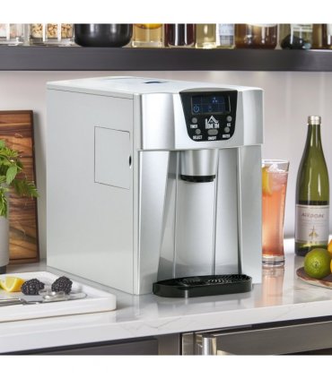 HOMCOM Ice Maker Machine and Water Dispenser No Plumbing Required Silver