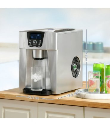 HOMCOM Ice Maker Machine and Water Dispenser No Plumbing Required Silver