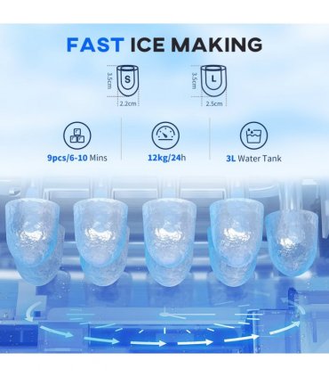 HOMCOM Ice Maker Machine and Water Dispenser No Plumbing Required Silver