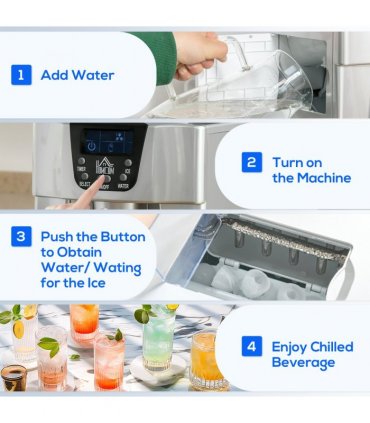 HOMCOM Ice Maker Machine and Water Dispenser No Plumbing Required Silver