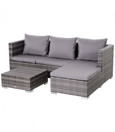 PE Rattan Grey 130 Lx64 Wx62 H cm Outdoor Sofa Set 4-Seater with Storage Table
