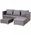 PE Rattan Grey 130 Lx64 Wx62 H cm Outdoor Sofa Set 4-Seater with Storage Table