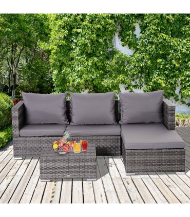 PE Rattan Grey 130 Lx64 Wx62 H cm Outdoor Sofa Set 4-Seater with Storage Table