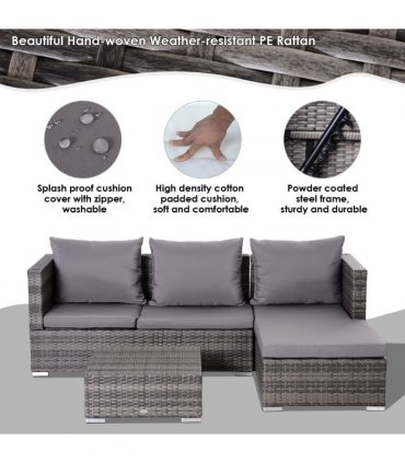 PE Rattan Grey 130 Lx64 Wx62 H cm Outdoor Sofa Set 4-Seater with Storage Table
