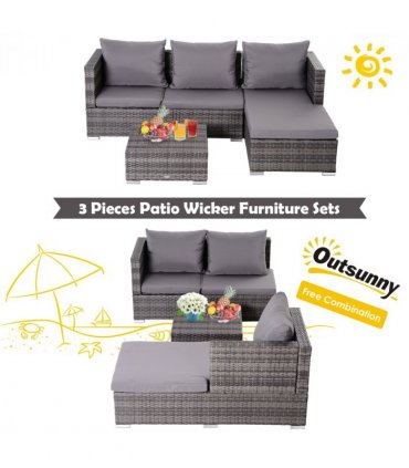 PE Rattan Grey 130 Lx64 Wx62 H cm Outdoor Sofa Set 4-Seater with Storage Table
