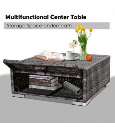 PE Rattan Grey 130 Lx64 Wx62 H cm Outdoor Sofa Set 4-Seater with Storage Table