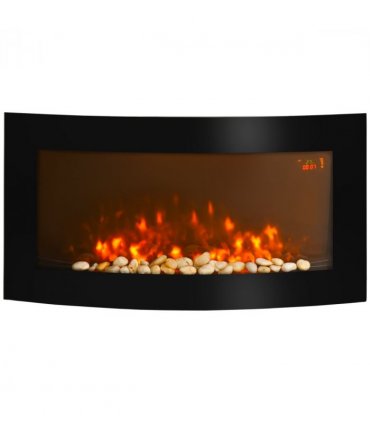 HOMCOM Electric Fireplace Wall Mounted Led Flame Curved Back Side Lights Heater