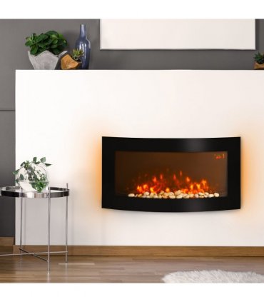 HOMCOM Electric Fireplace Wall Mounted Led Flame Curved Back Side Lights Heater
