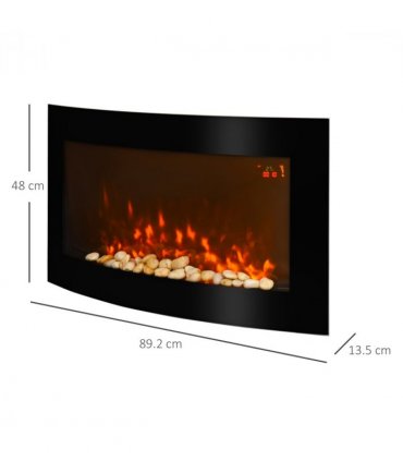 HOMCOM Electric Fireplace Wall Mounted Led Flame Curved Back Side Lights Heater