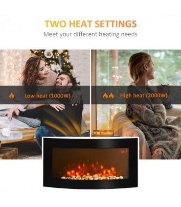 HOMCOM Electric Fireplace Wall Mounted Led Flame Curved Back Side Lights Heater