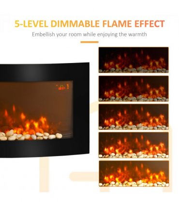 HOMCOM Electric Fireplace Wall Mounted Led Flame Curved Back Side Lights Heater
