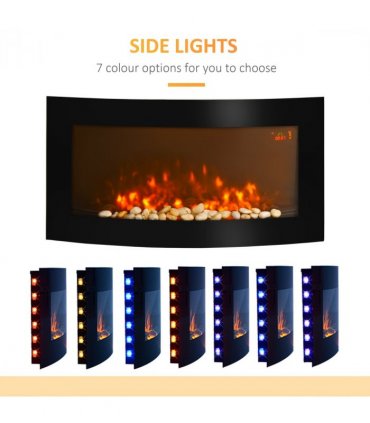 HOMCOM Electric Fireplace Wall Mounted Led Flame Curved Back Side Lights Heater