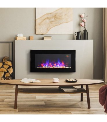 HOMCOM 1000W/2000W LED Electric Fireplace Automatic Function Remote Timer Safe