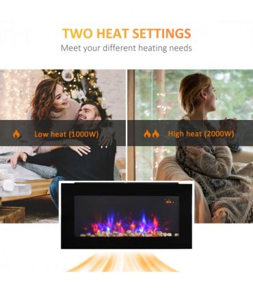 HOMCOM 1000W/2000W LED Electric Fireplace Automatic Function Remote Timer Safe