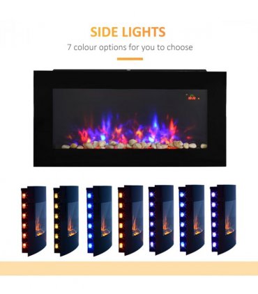 HOMCOM 1000W/2000W LED Electric Fireplace Automatic Function Remote Timer Safe