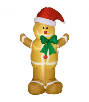 HOMCOM 6ft Christmas Inflatable Gingerbread Man & Santa Hat w/ LED Lights