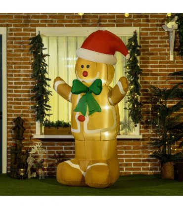HOMCOM 6ft Christmas Inflatable Gingerbread Man & Santa Hat w/ LED Lights