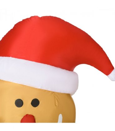 HOMCOM 6ft Christmas Inflatable Gingerbread Man & Santa Hat w/ LED Lights