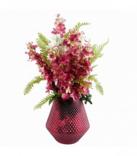 Artificial Flower Arrangement 70cm Dark Pink Delphinium Pink Vase 23cm Glass
