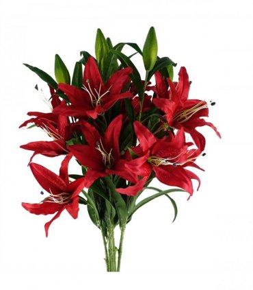 Pack of 6 x 100cm Large Red Lily Stem - 18 Flowers