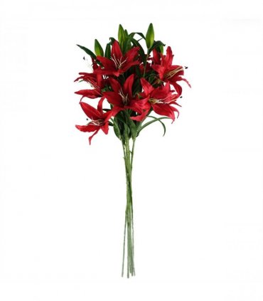 Pack of 6 x 100cm Large Red Lily Stem - 18 Flowers