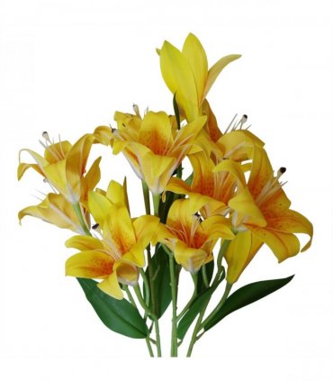 12 x 60cm Artificial Lily Stem - Yellow - 144 Flowers
