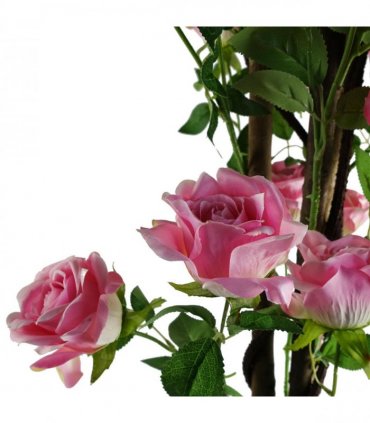 silk Pink 150cm Artificial Rose Tree with Wooden Trunk - 150cm Height