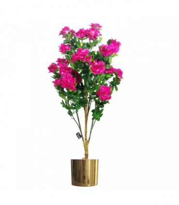 Artificial Azalea Pink Flowers Potted Plant Gold Metal Planter 100cm 50cm