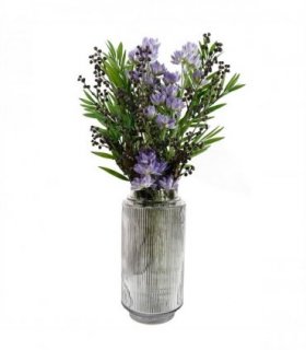 Artificial Purple Starflower Display Glass Vase 60cm Purple Glass Silk Flowers