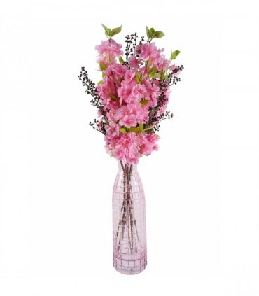 49cm Tall Pink Square Glass Vase