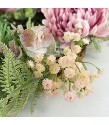 Artificial Pink Floral Wreath 45cm Dark Pink Natural Woven Base Leaf