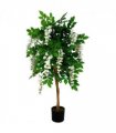 Artificial Wisteria Tree White Flowers 130cm Green Realistic Leaf Design UK
