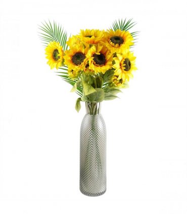 Artificial Sunflower Arrangement Yellow Glass Vase 100cm Home Decor Leaf