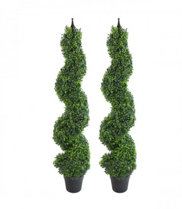 120cm (4ft) Tall Artificial Boxwood Tower Tree Topiary Spiral Metal Top