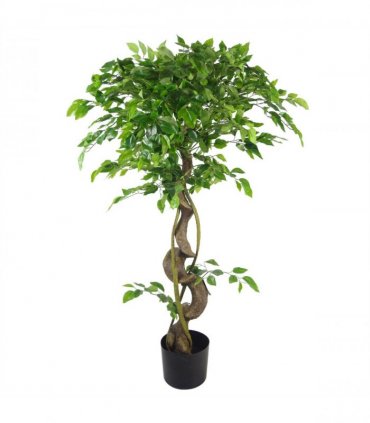 Artificial Japanese Fruticosa Style Ficus Tree 120cm Copper Green Twisted Trunk