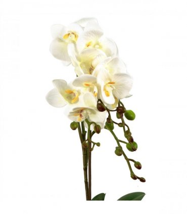 Artificial Orchid Plant 54cm White Gold Pot Real Touch Leaves Flowers