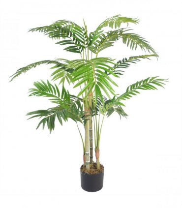 Artificial Areca Palm 120cm Green Gold Metal Planter Moss Covered Weighted Pot