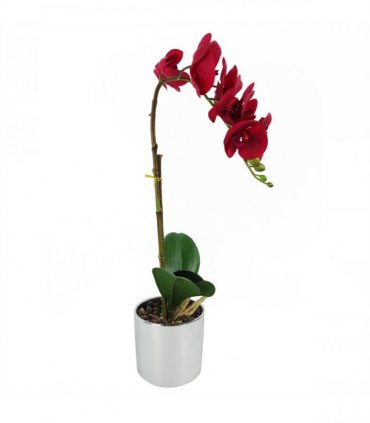46cm Artificial Orchid Red with Silver Pot