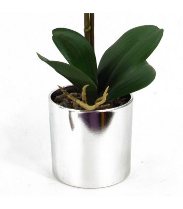 46cm Artificial Orchid Red with Silver Pot
